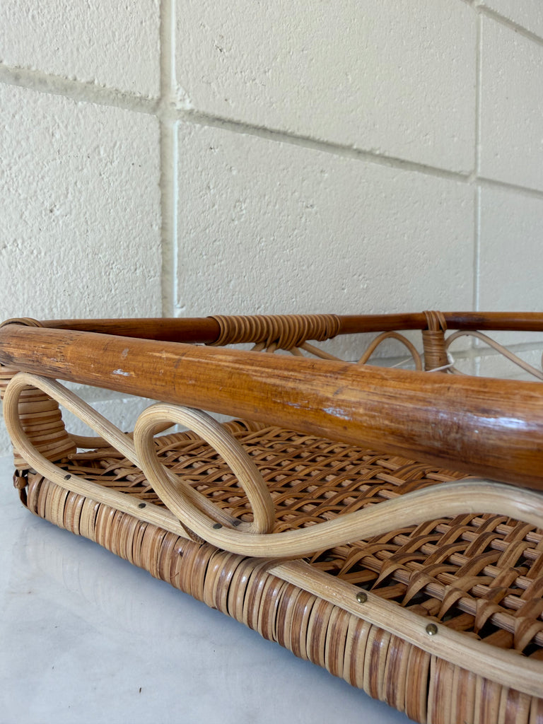 Vintage Bamboo Handwoven Rattan Basket Serving Tray