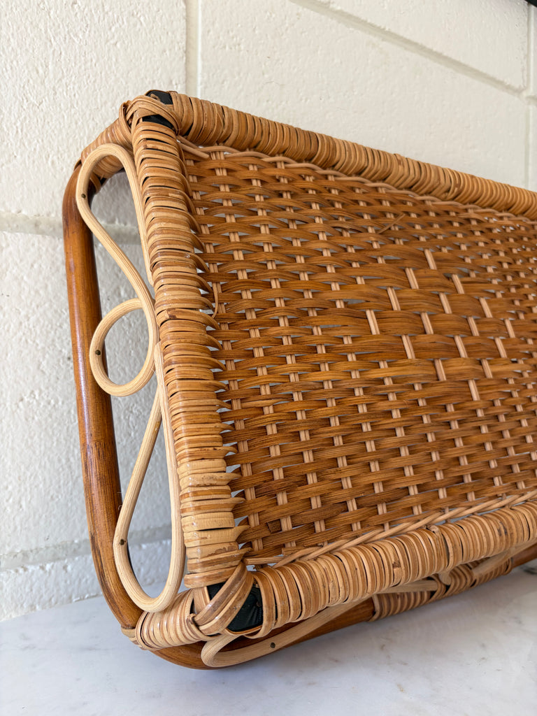 Vintage Bamboo Handwoven Rattan Basket Serving Tray