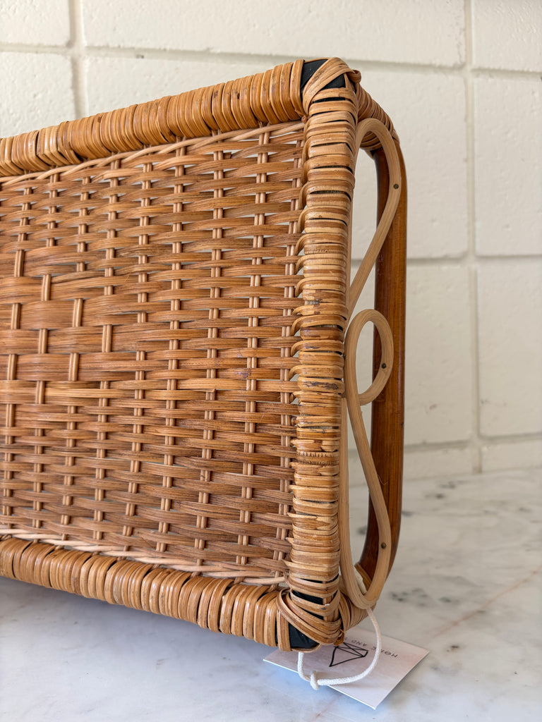 Vintage Bamboo Handwoven Rattan Basket Serving Tray