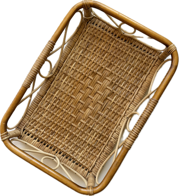 Vintage Bamboo Handwoven Rattan Basket Serving Tray