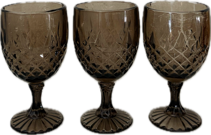 Vintage Diamond Point Goblet Glassware Set Smoke