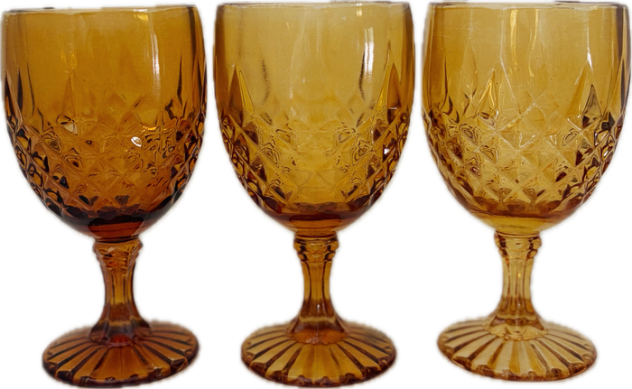 Vintage Diamond Point Goblet Glassware Set Amber