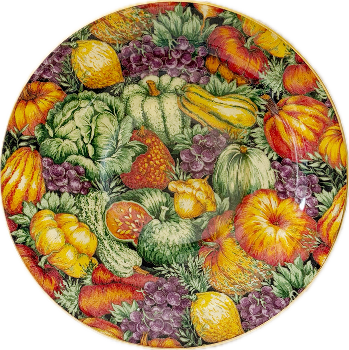 Vintage Gold Rimmed Autumn Harvest Thanksgiving Reverse Decoupage Plate