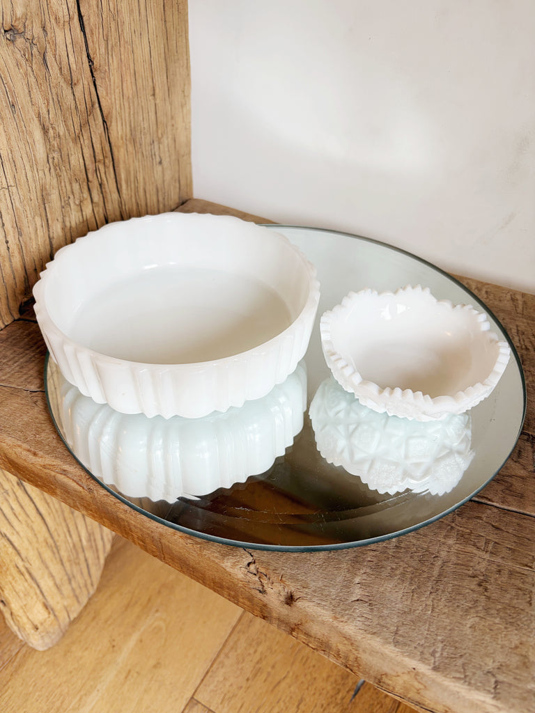 Vintage White Milk Glass Westmoreland Old Quilt Pattern Dish