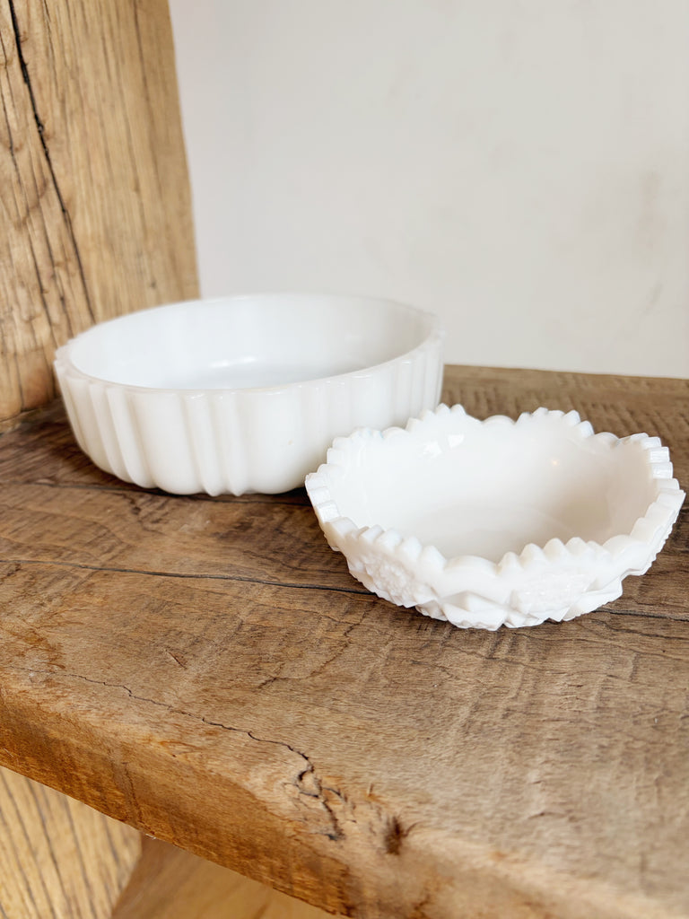 Vintage White Milk Glass Westmoreland Old Quilt Pattern Dish