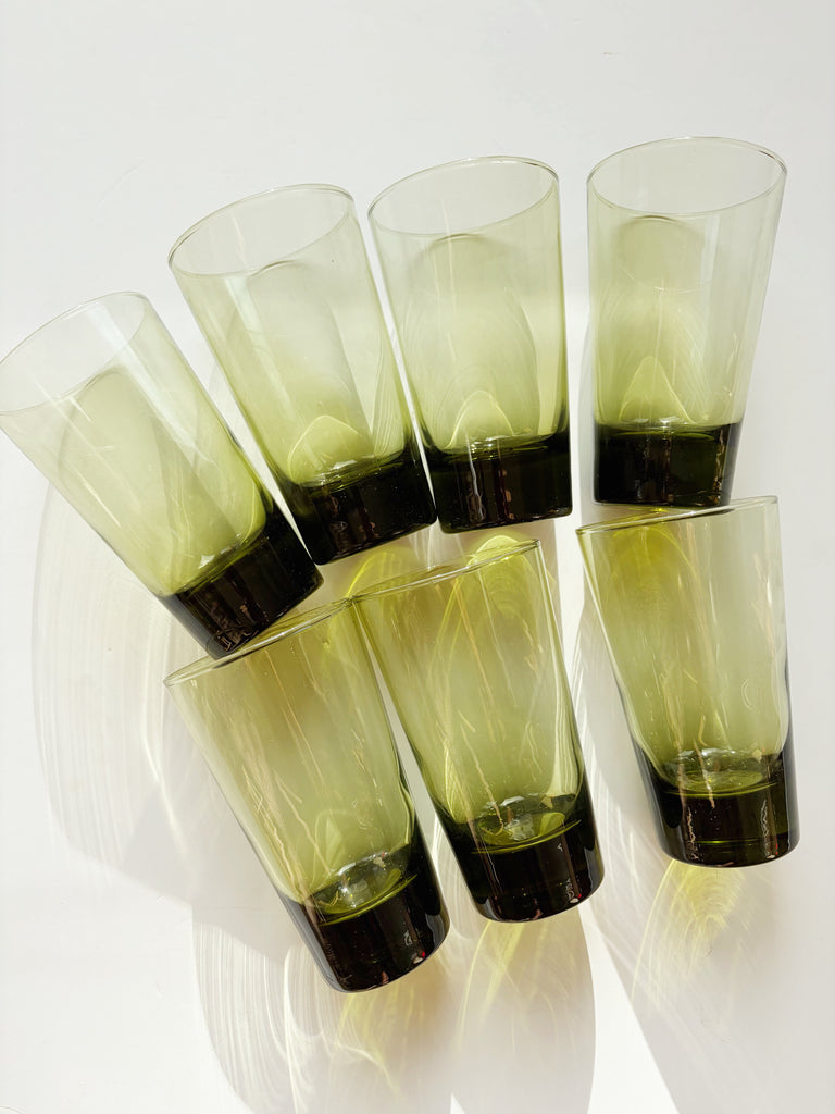 Vintage Libbey Emerald Green Highball Tumbler Glassware Set of 7
