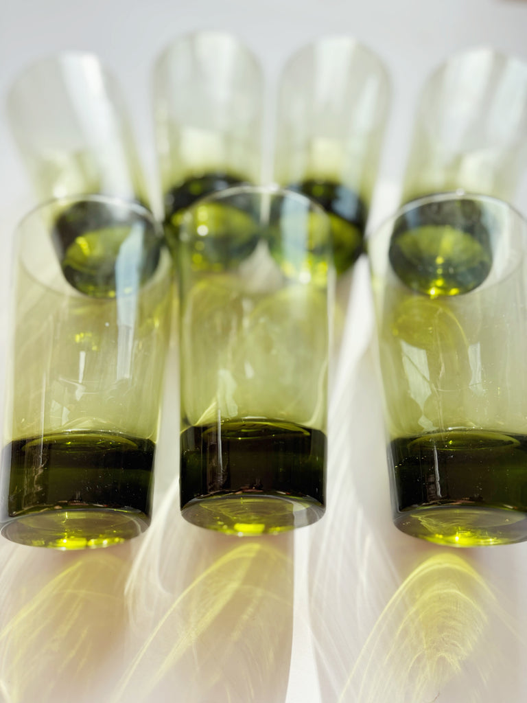 Vintage Libbey Emerald Green Highball Tumbler Glassware Set of 7