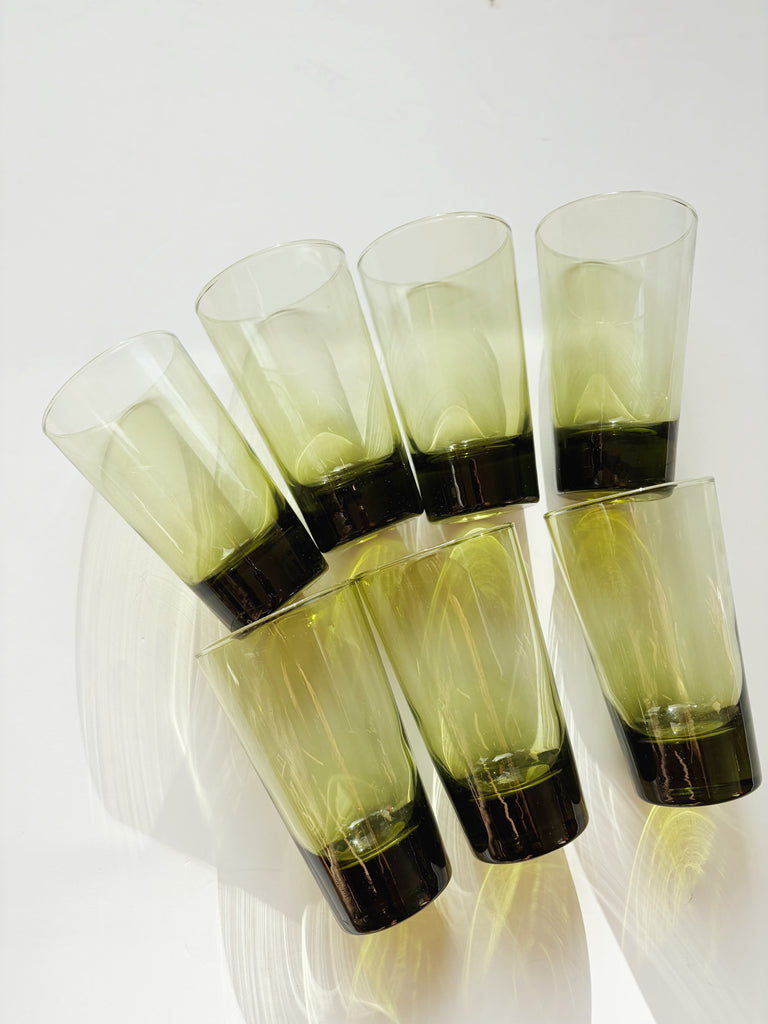 Vintage Libbey Emerald Green Highball Tumbler Glassware Set of 7