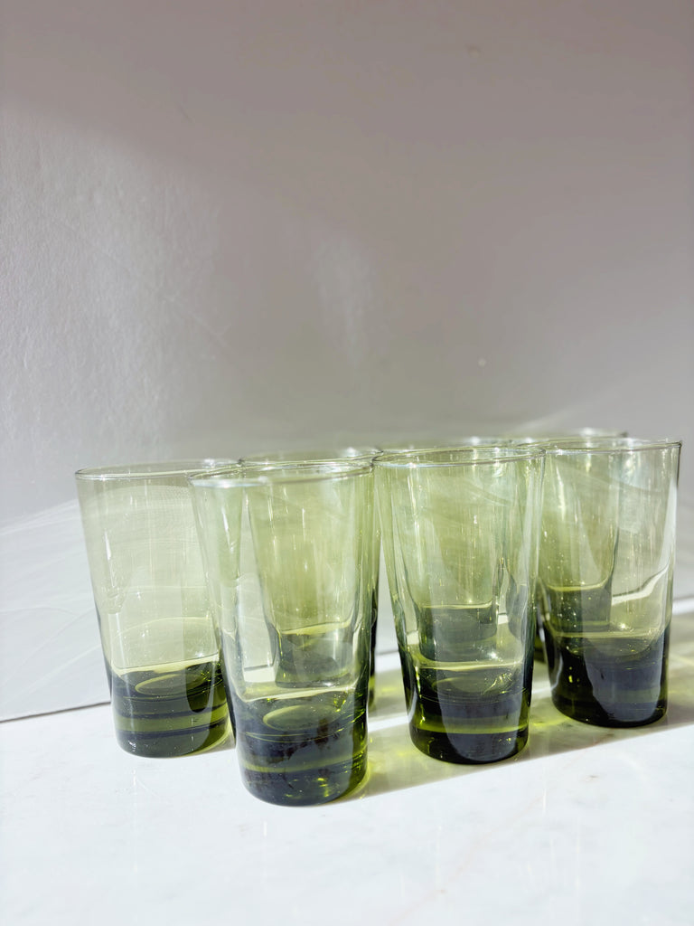 Vintage Libbey Emerald Green Highball Tumbler Glassware Set of 7