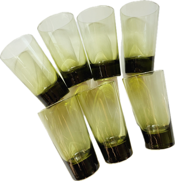 Vintage Libbey Emerald Green Highball Tumbler Glassware Set of 7