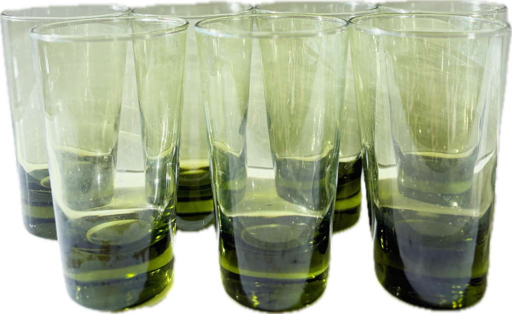 Vintage Libbey Emerald Green Highball Tumbler Glassware Set of 7