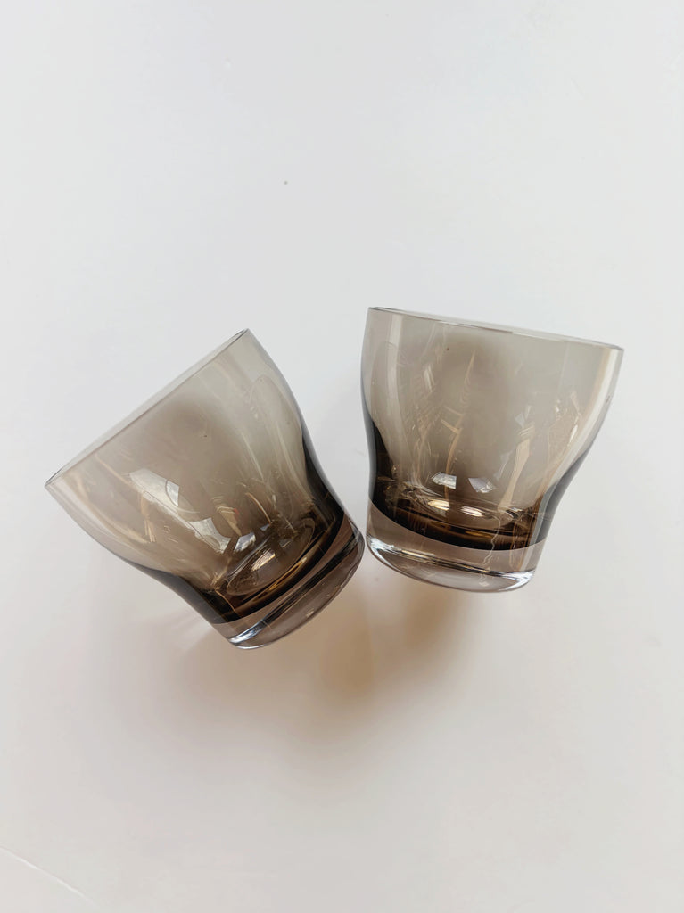 Vintage Libbey Gray Smoke Tumbler Glassware Set of 2