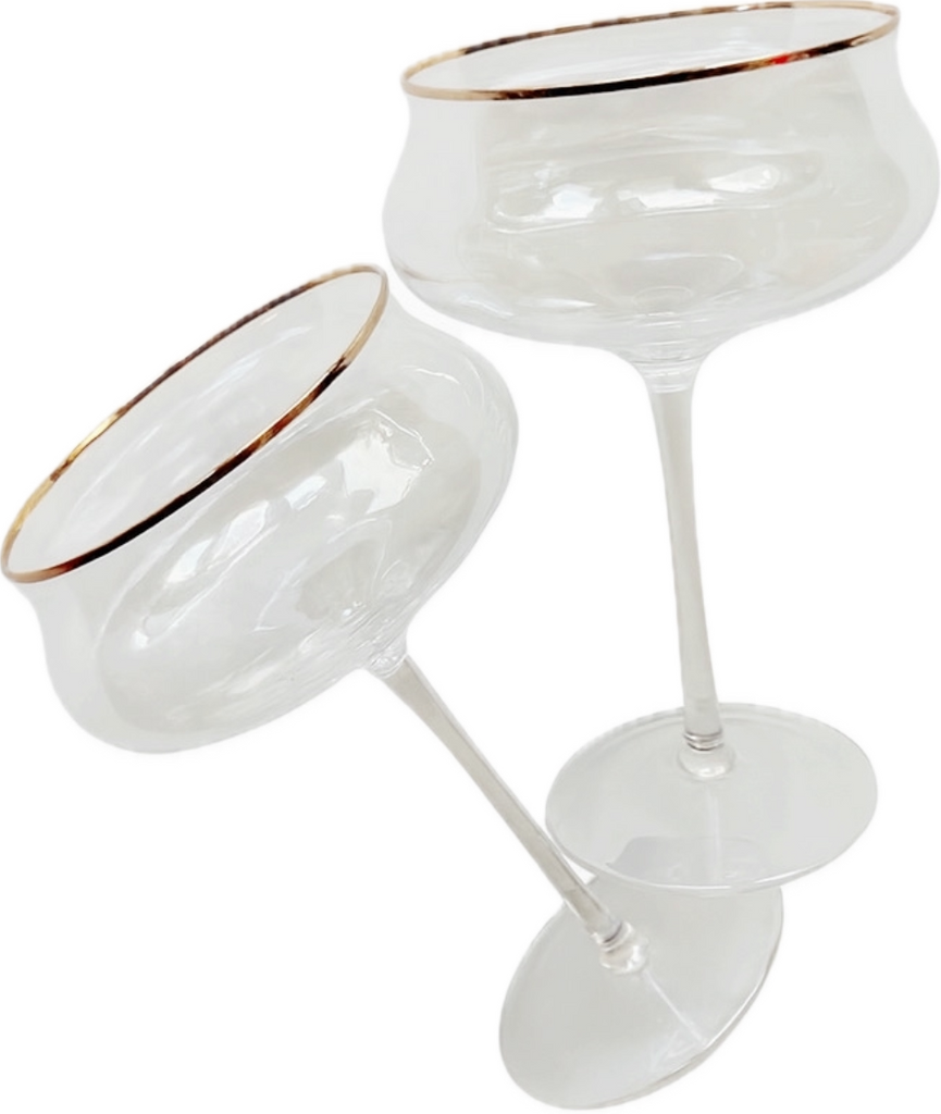 Vintage Inspired Fluted Coupe Gold Rim Glassware Set of 2