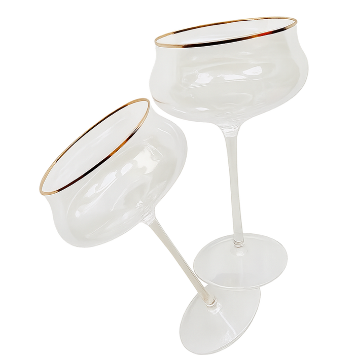 Vintage Inspired Fluted Coupe Gold Rim Glassware Set of 2