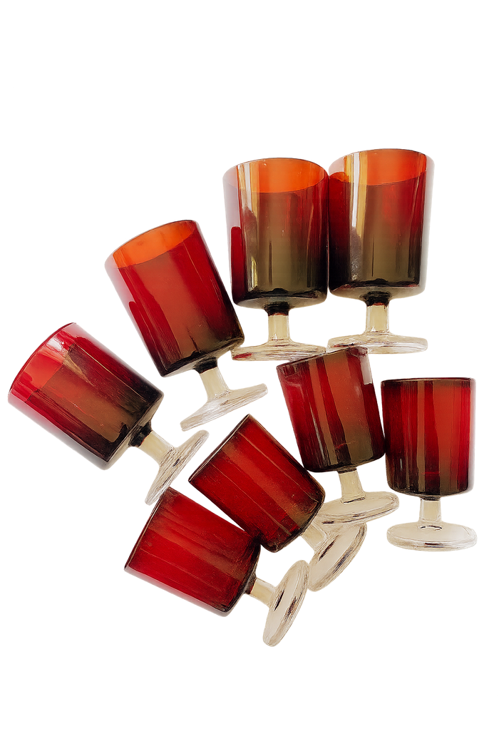 Vintage French Luminarc Cavalier Stemware Ruby Red Glassware Set of 8