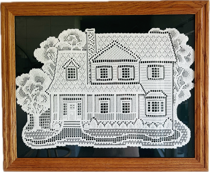 Framed Crocheted Folk Art House