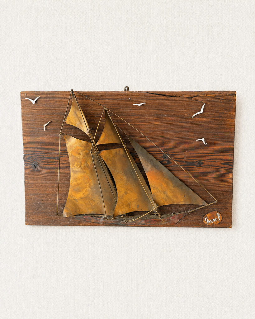 Wall Hanging Sailboat Brass Copper Metal Artwork