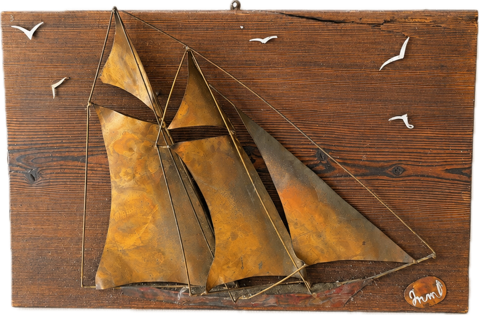 Wall Hanging Sailboat Brass Copper Metal Artwork