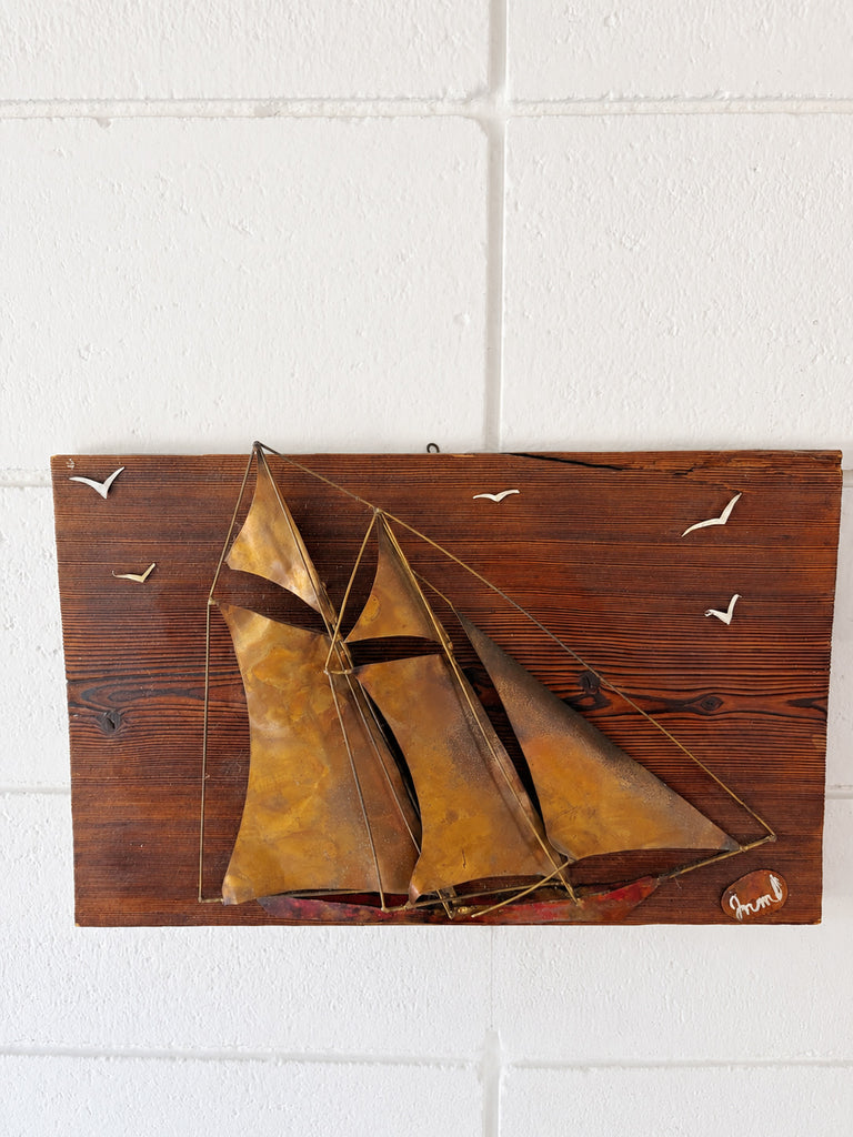 Wall Hanging Sailboat Brass Copper Metal Artwork