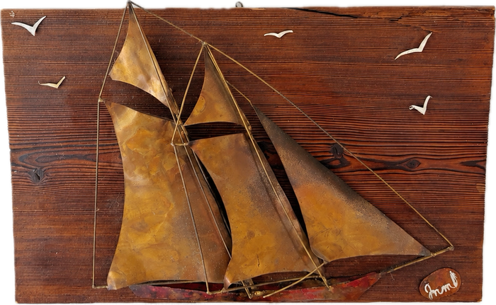 Wall Hanging Sailboat Brass Copper Metal Artwork