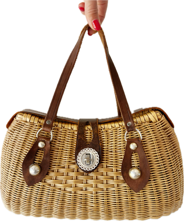 Studded woven purse with buckle