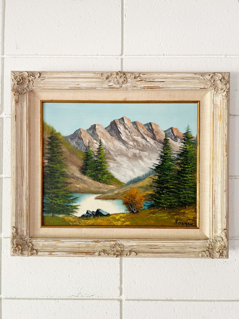 Framed Original Oil Painting Alpine Nature Scene “Mountains”
