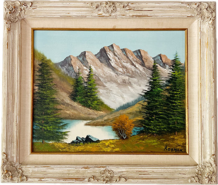 Framed Original Oil Painting Alpine Nature Scene “Mountains”