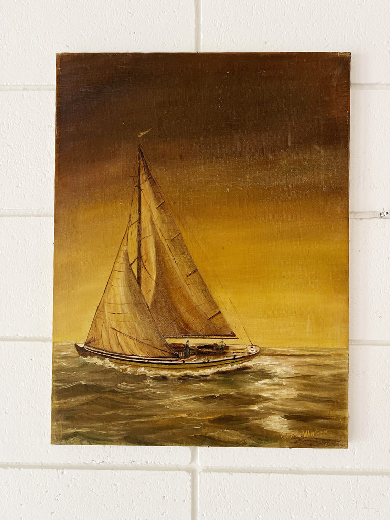 Signed Original Painting Mid 20th Vintage Sailboat Seascape