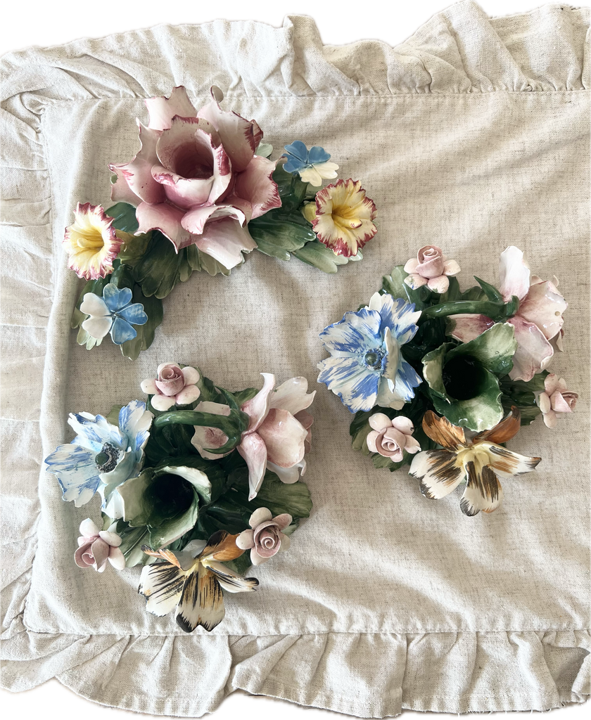 Vintage Italian Porcelain Candle Holder Set