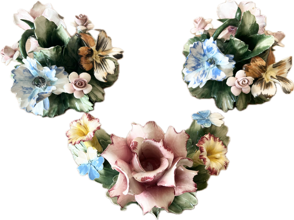 Vintage Italian Porcelain Candle Holder Set