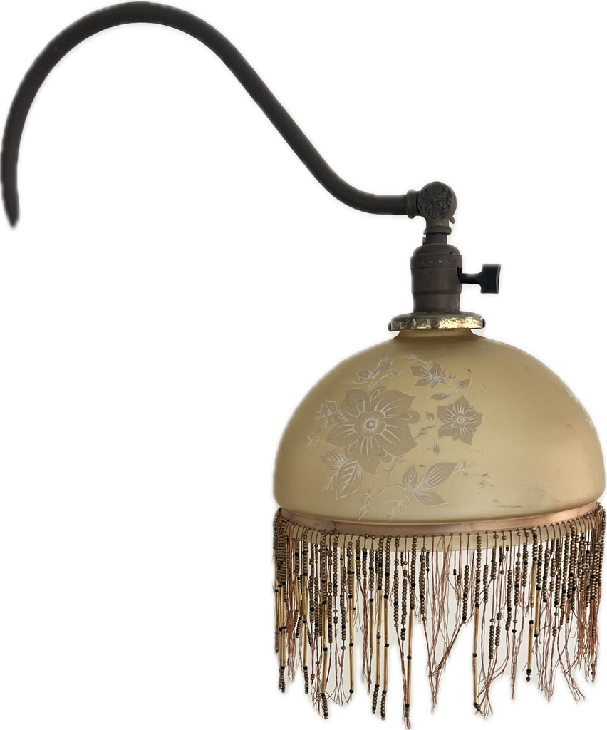 Antique Victorian Beaded Fringe Brass Floor Lamp
