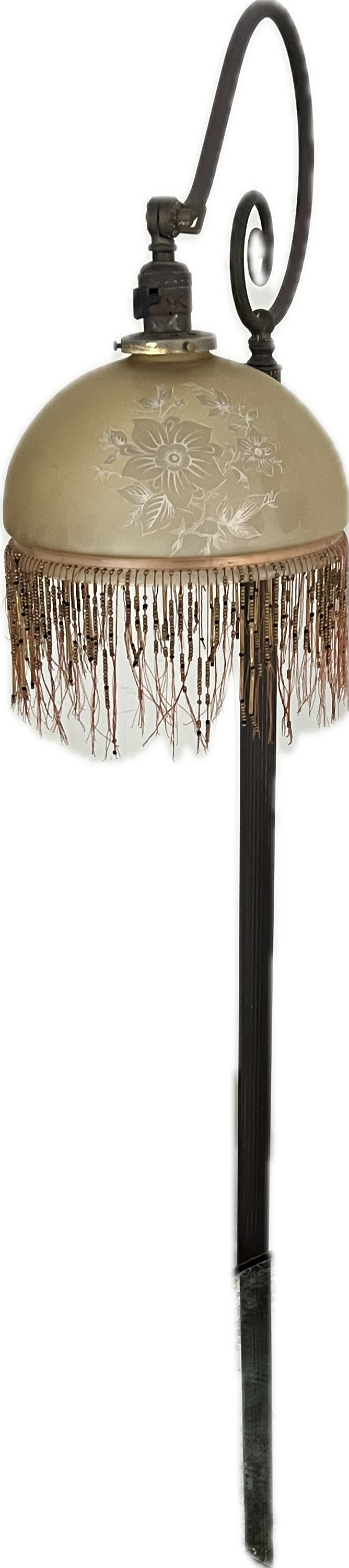 Antique Victorian Beaded Fringe Brass Floor Lamp