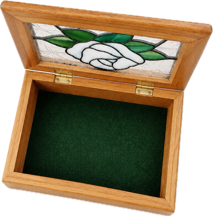 Stained Glass White Rose Handcrafted Jewelry Box