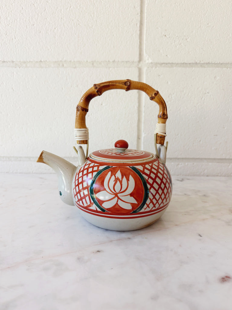 Hand-painted Lotus Ceramic Teapot with Bamboo Handle