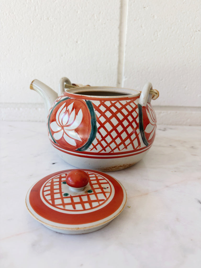 Hand-painted Lotus Ceramic Teapot with Bamboo Handle