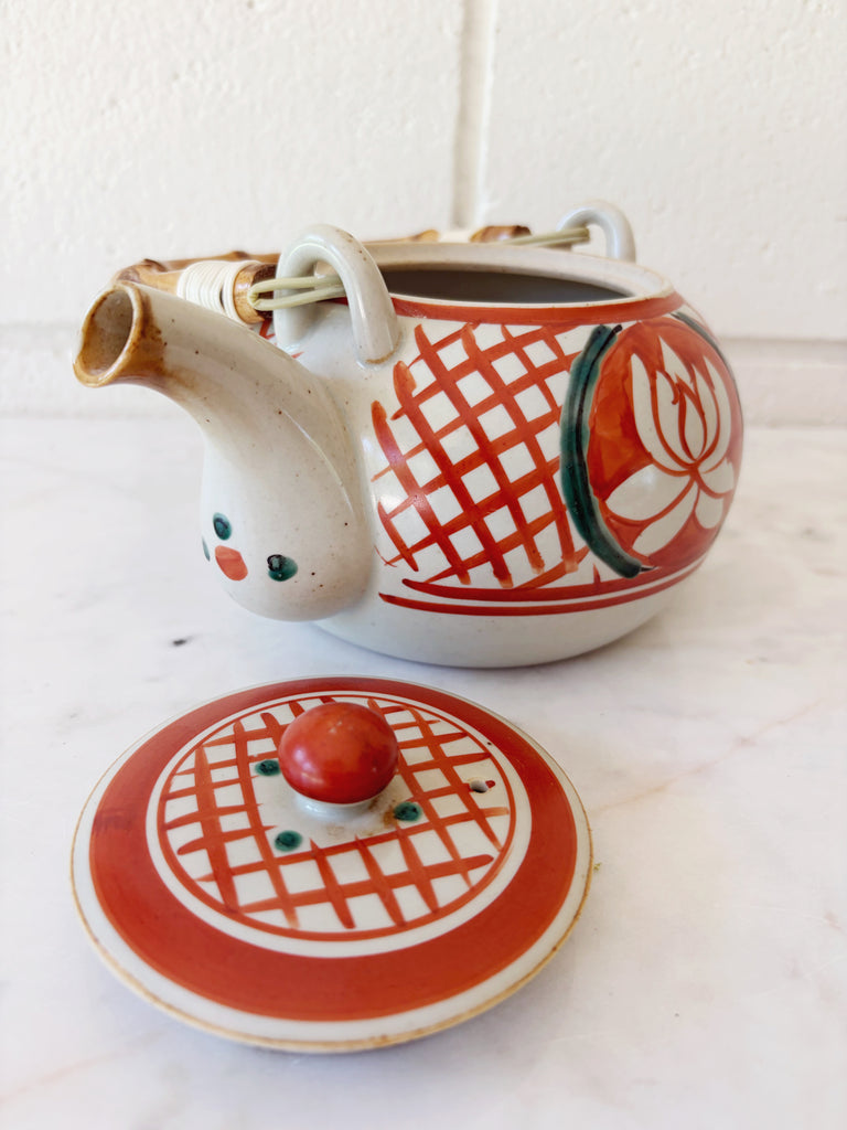 Hand-painted Lotus Ceramic Teapot with Bamboo Handle