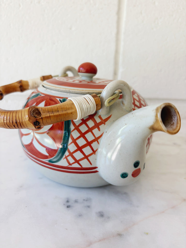 Hand-painted Lotus Ceramic Teapot with Bamboo Handle