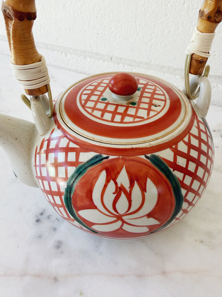 Hand-painted Lotus Ceramic Teapot with Bamboo Handle
