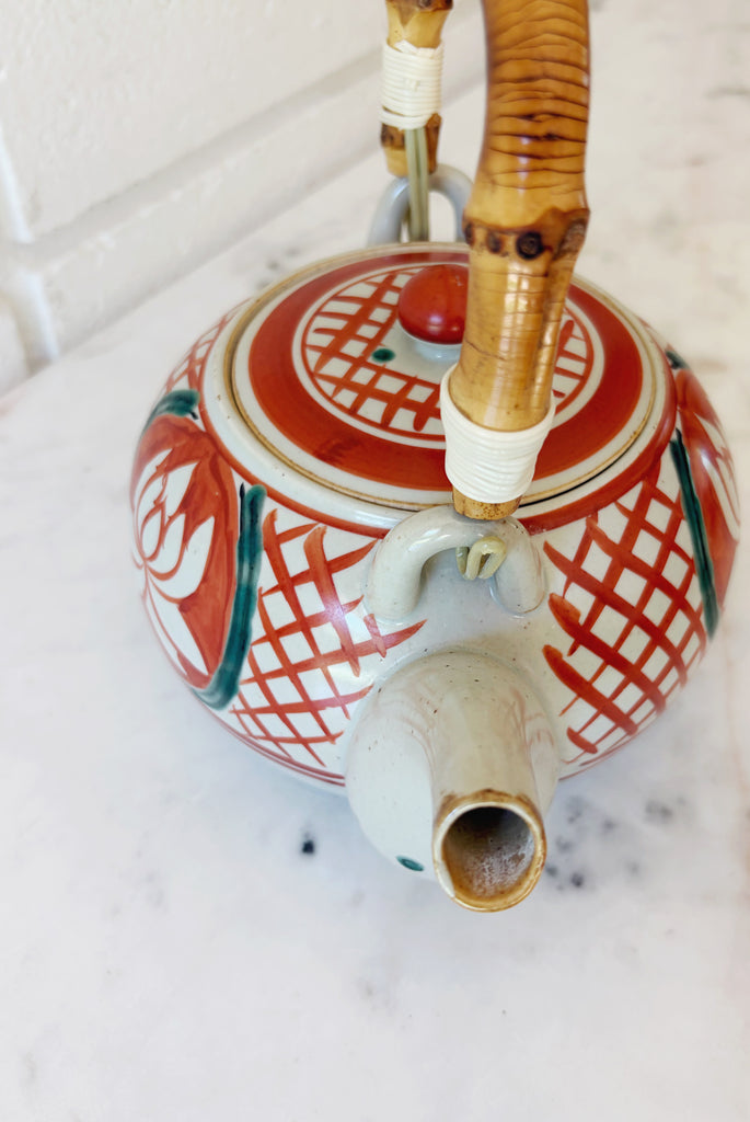 Hand-painted Lotus Ceramic Teapot with Bamboo Handle