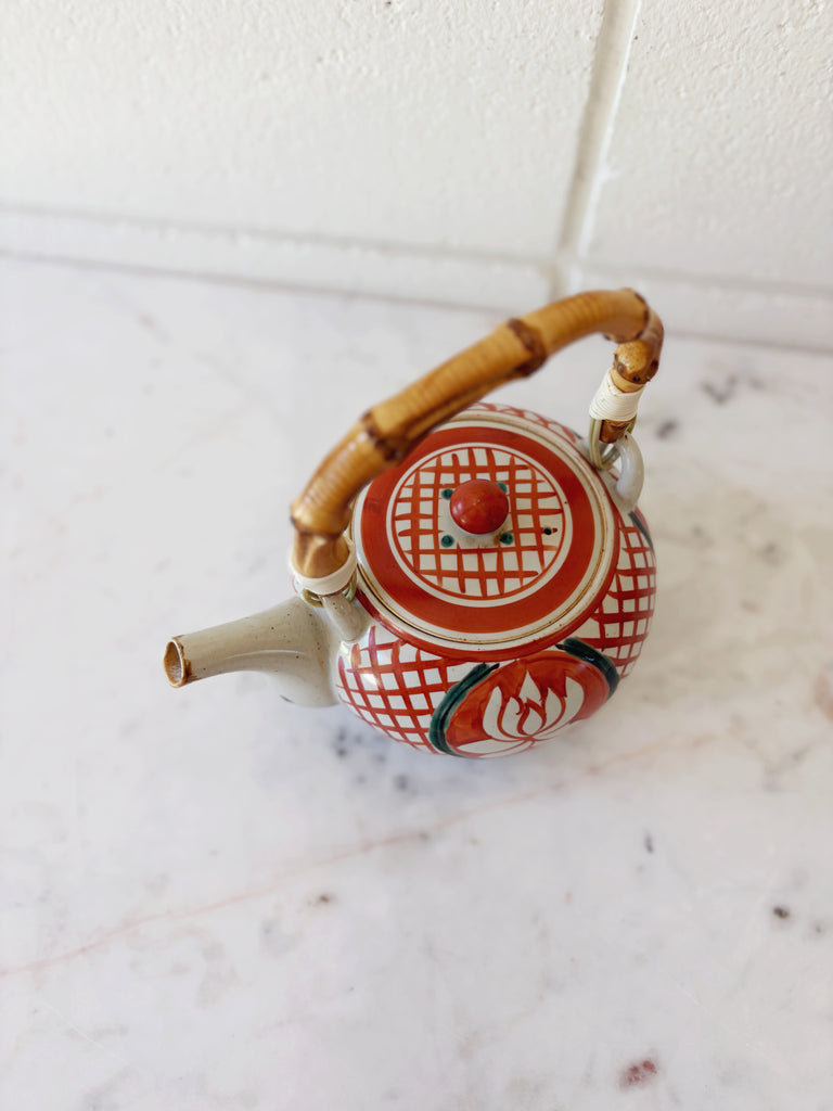 Hand-painted Lotus Ceramic Teapot with Bamboo Handle