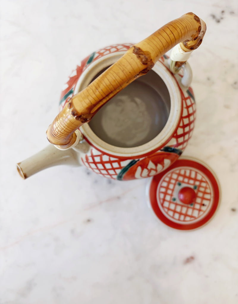 Hand-painted Lotus Ceramic Teapot with Bamboo Handle