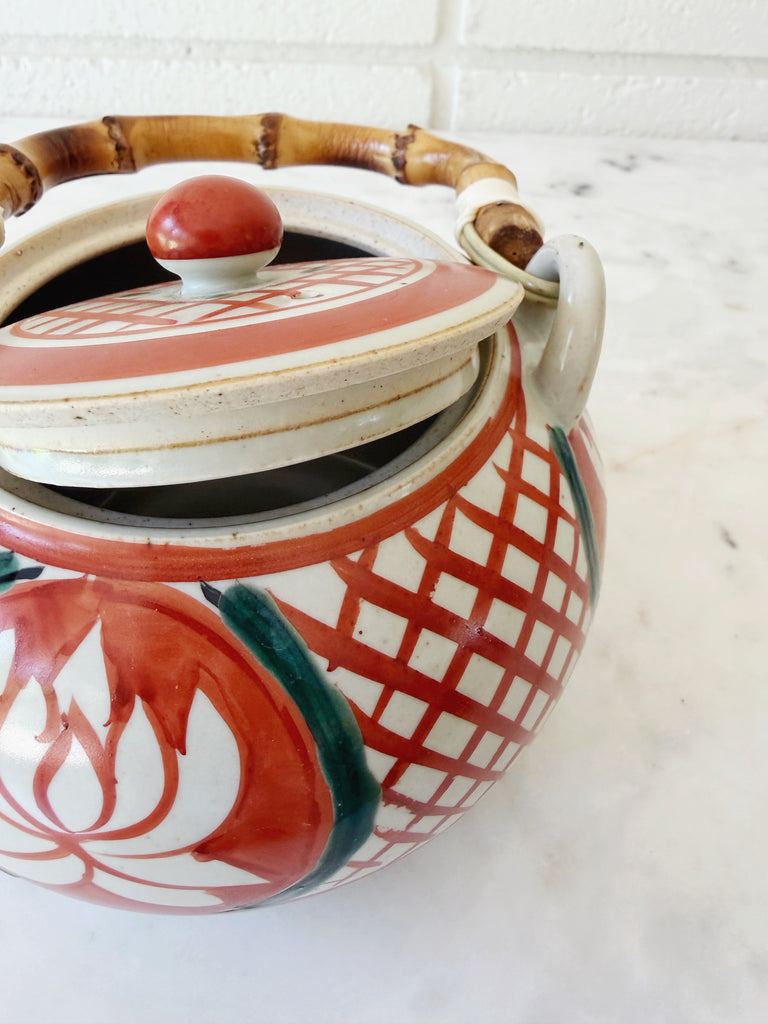 Hand-painted Lotus Ceramic Teapot with Bamboo Handle