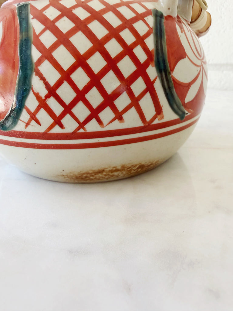 Hand-painted Lotus Ceramic Teapot with Bamboo Handle