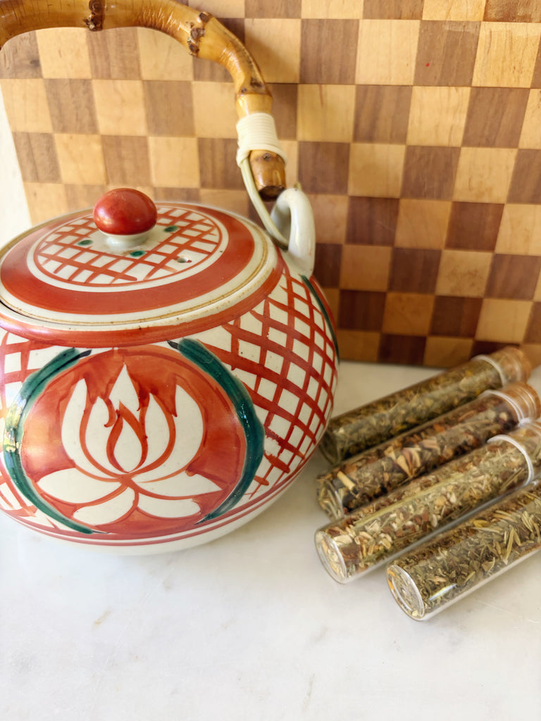 Hand-painted Lotus Ceramic Teapot with Bamboo Handle