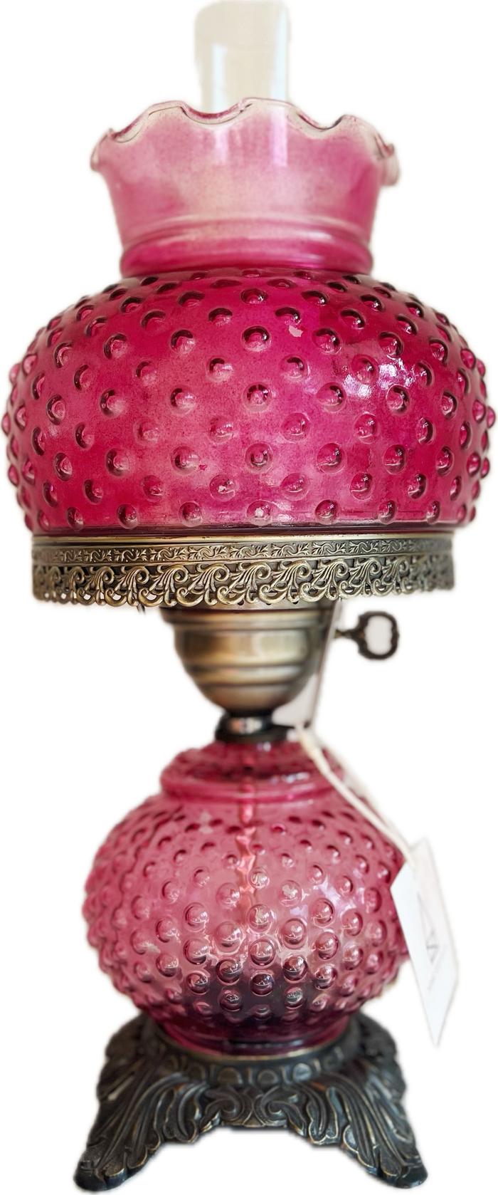 Cranberry Glass Hobnail Electric Hurricane Lamp
