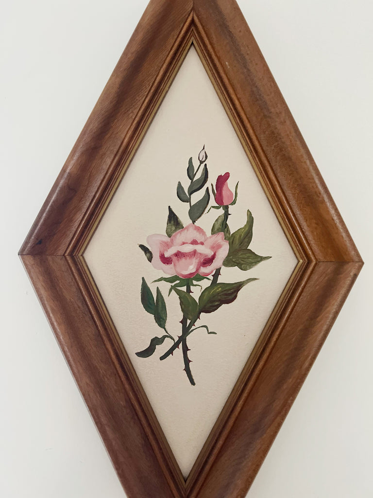 Vintage Diamond Orientation Mid Century Floral Plaque Set