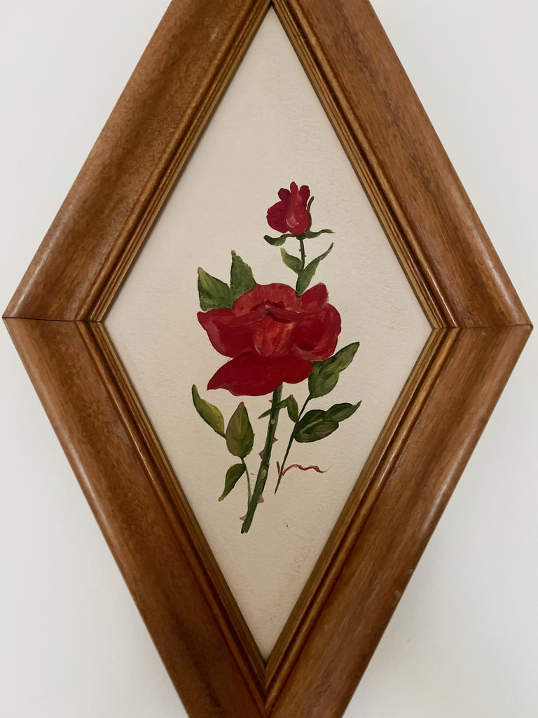 Vintage Diamond Orientation Mid Century Floral Plaque Set