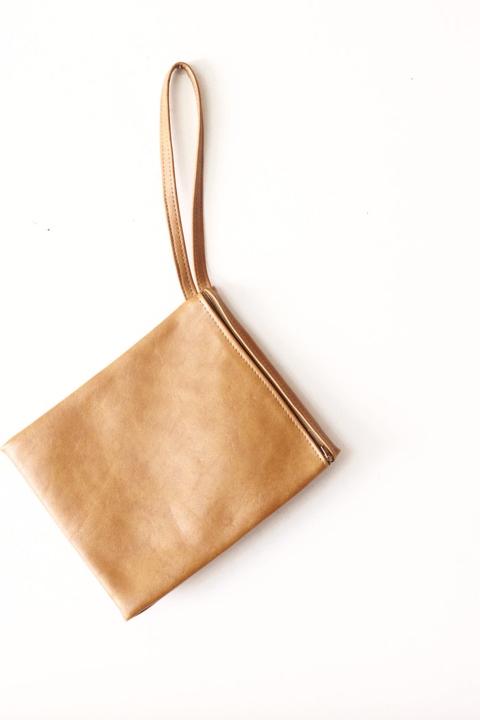 Simple leather clutch with wrist band