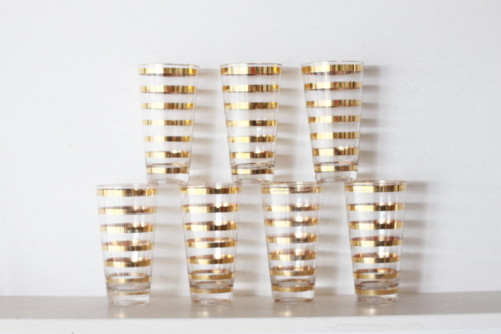 Gold vintage 60's bar highball glassware set