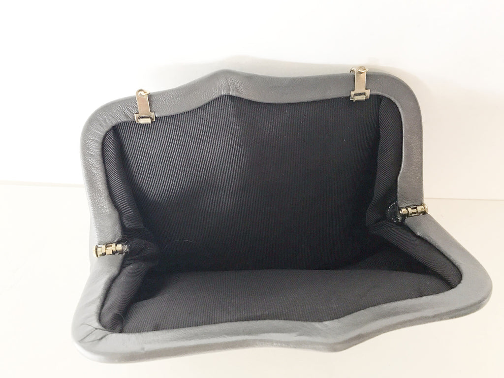 Grey leather clutch with chain strap